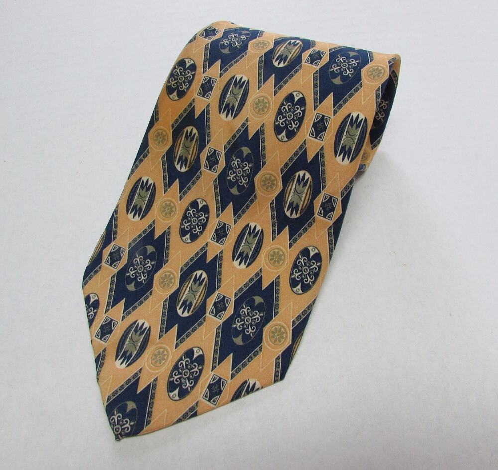 Attractive Yellow Navy Silk 59" Necktie Tie Barrington Made in USA